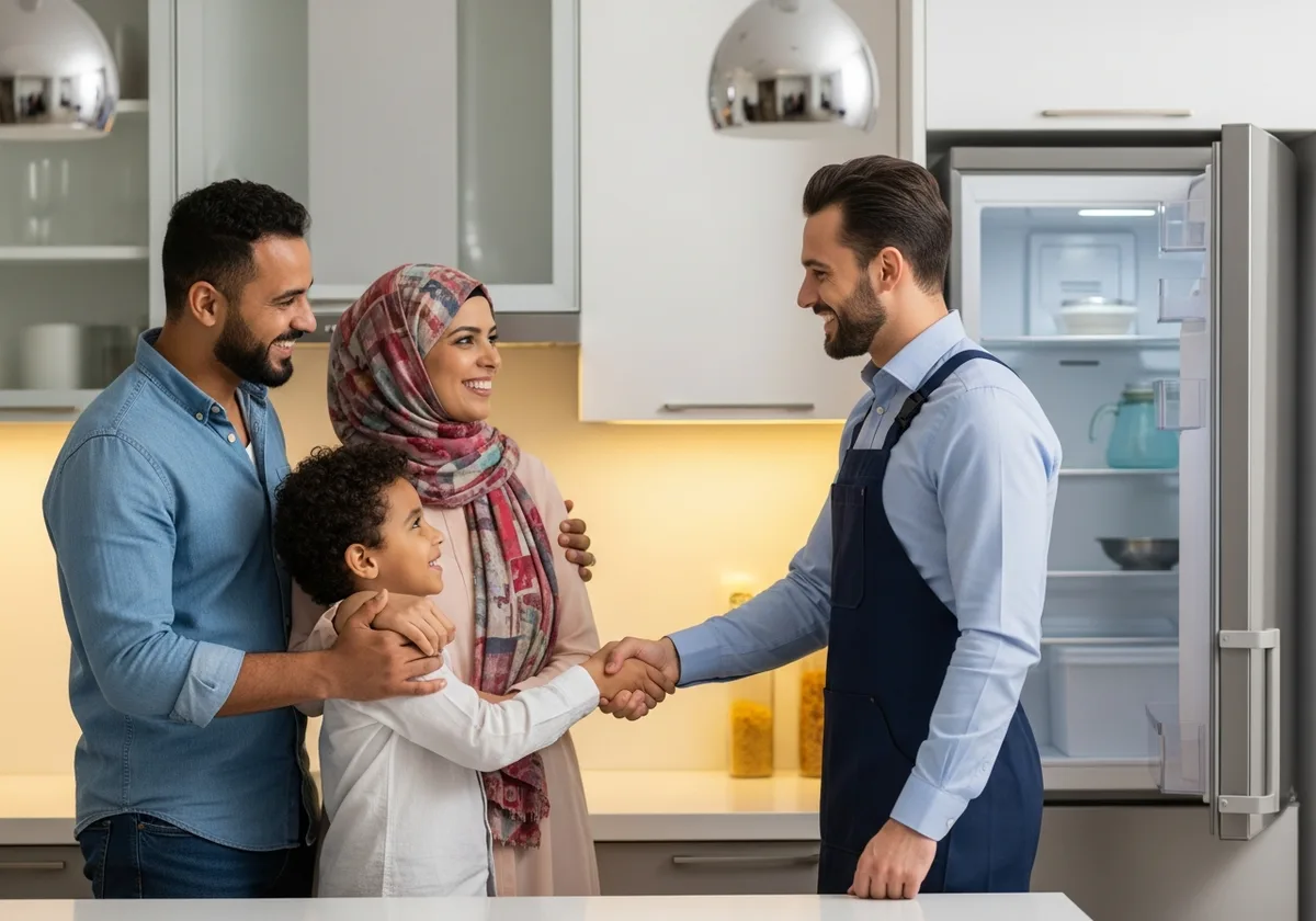 Famille satisfaite après une réparation de réfrigérateur à domicile par AMINE BALLA